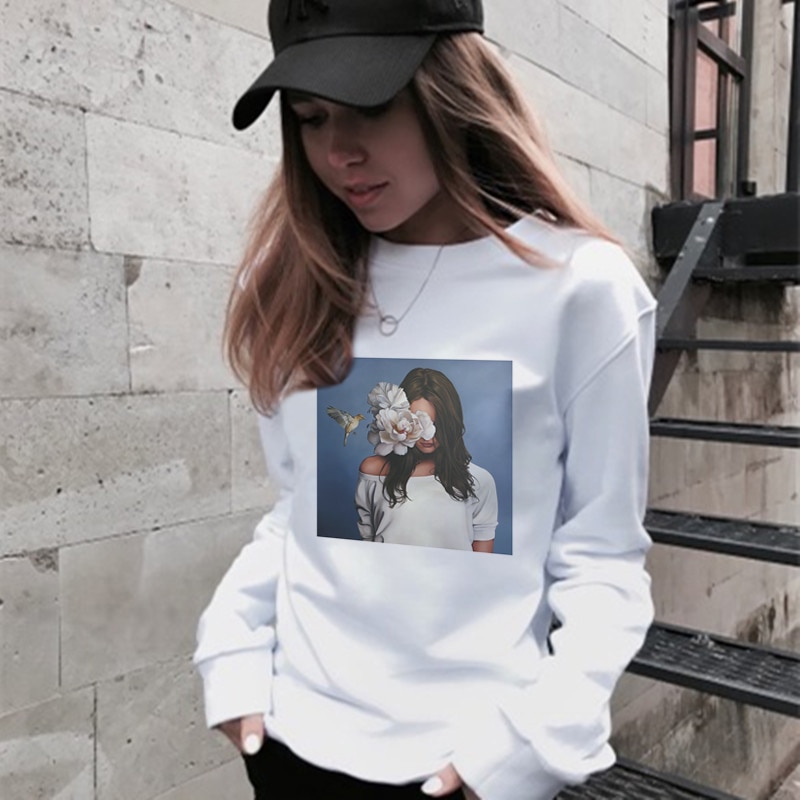 White Harajuku Women's Sweatshirt in Print